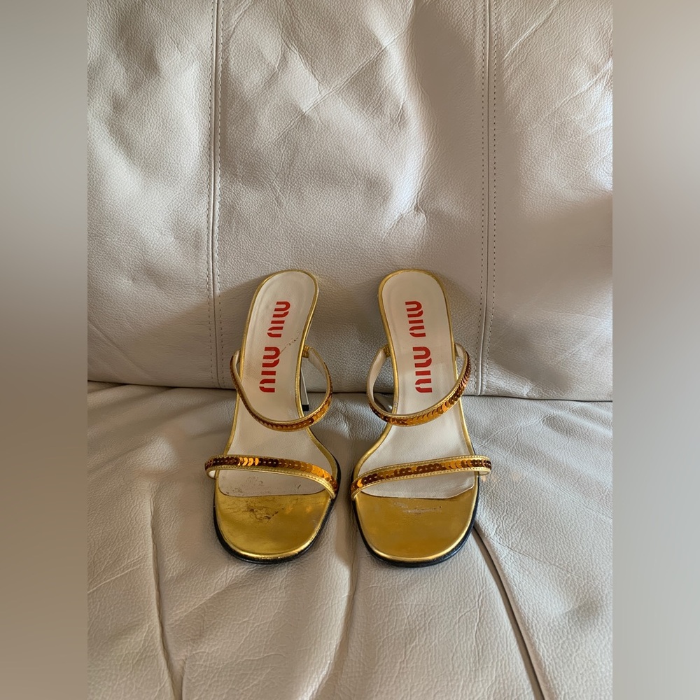 RARE vintage Miu Miu gold sequin heels size 36